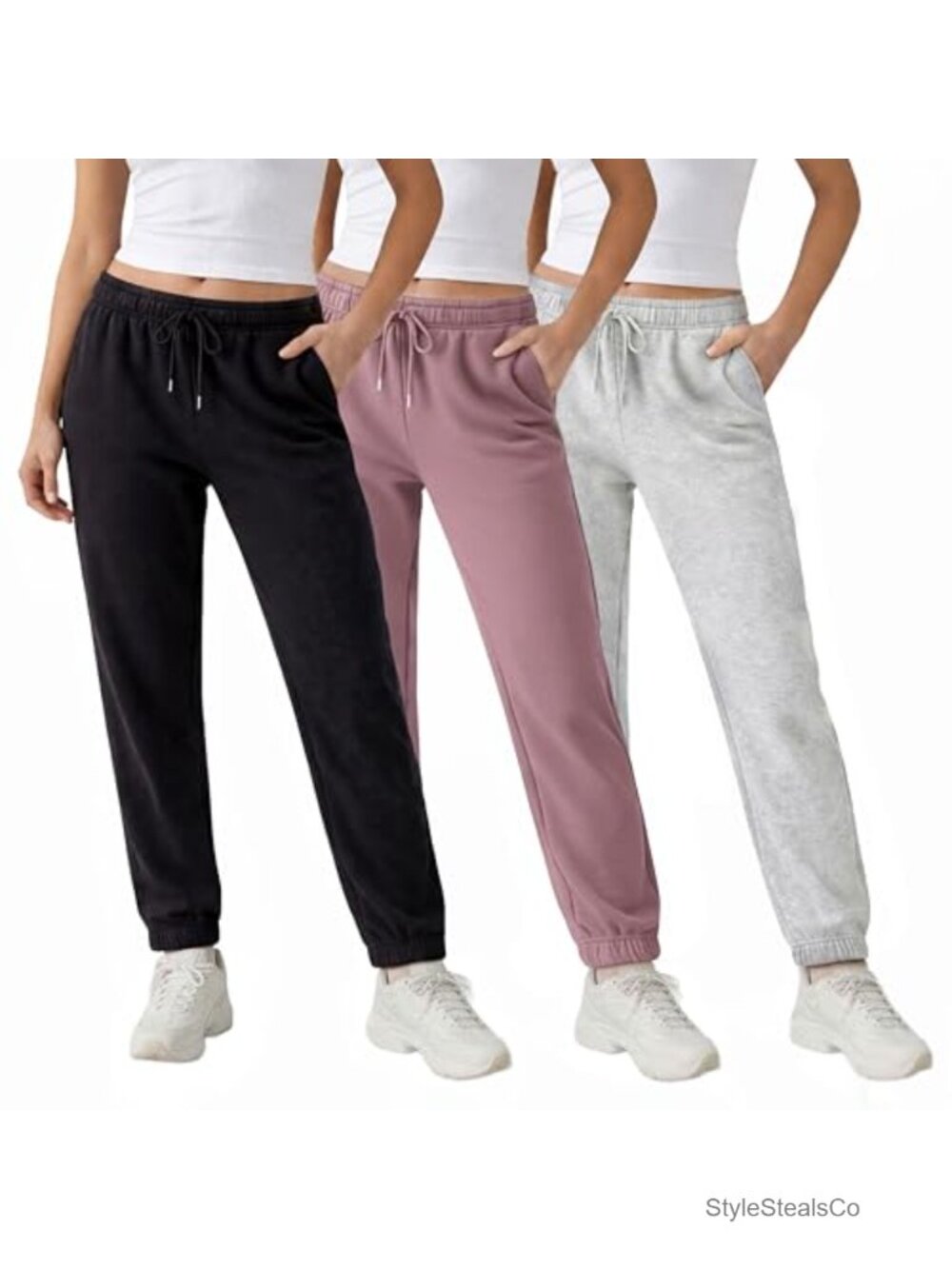 3 Pack Fleece Cuffed Joggers Women Sweatpants Active Comfort Tapered